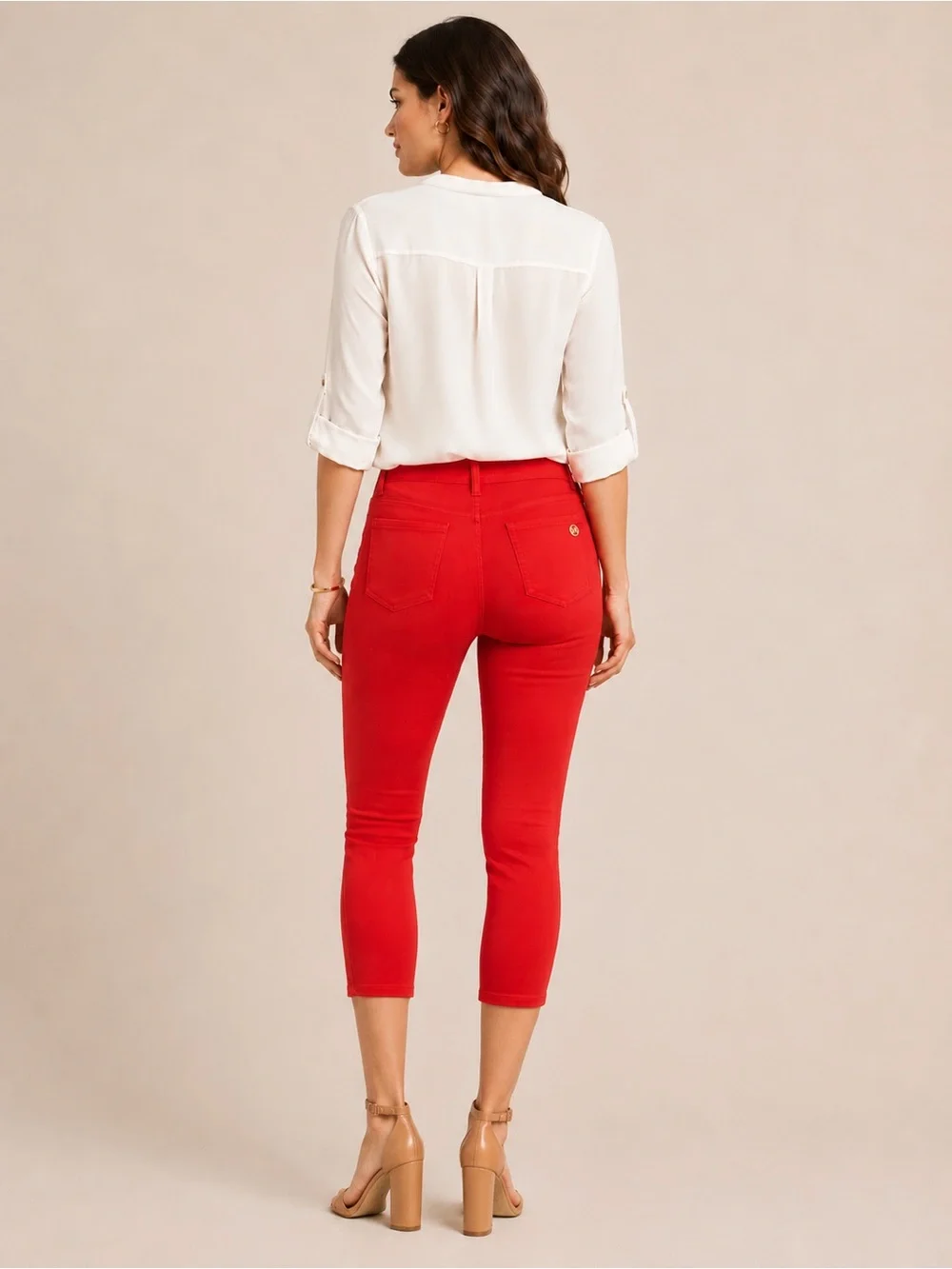 Michael Kors Izzy True Red Ruby Cropped Skinny Jeans Size 6 High Rise